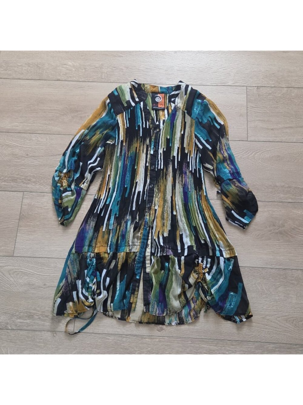 Edin for Lindi Abstract Multicolor Sheer Boho Chifffon Dress Womens Medium